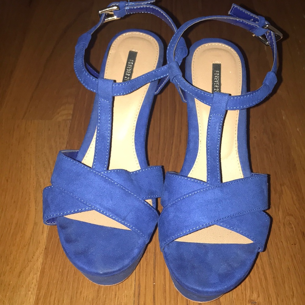 Blue Platform Wedge Heels